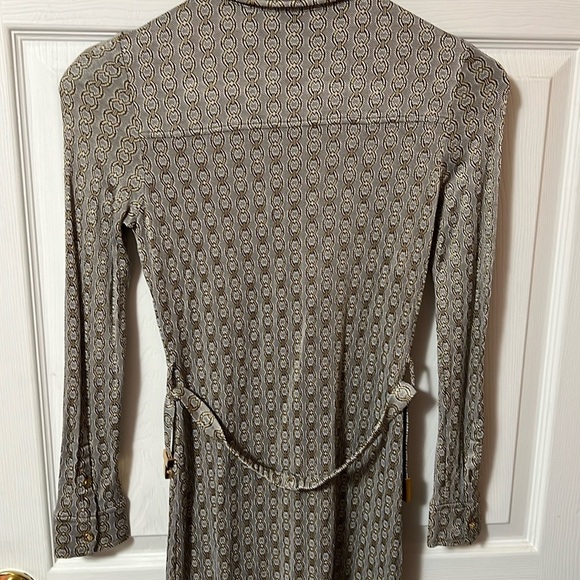 Tory Burch chain link print muted brown and silvery midi belted dress - size XXS - Picture 4 of 4